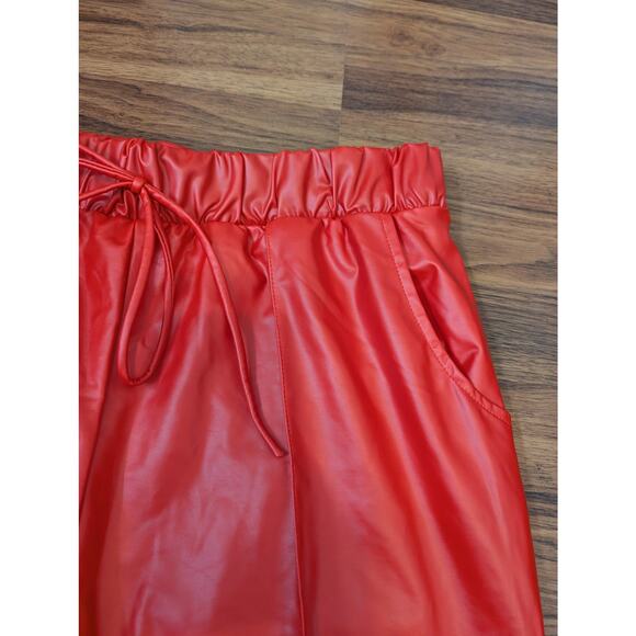 K Too Red Faux Leather Joggers- Size Large- - Picture 3 of 7
